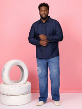 Men Plus Size Comorosia Blue Solid Casual Shirt