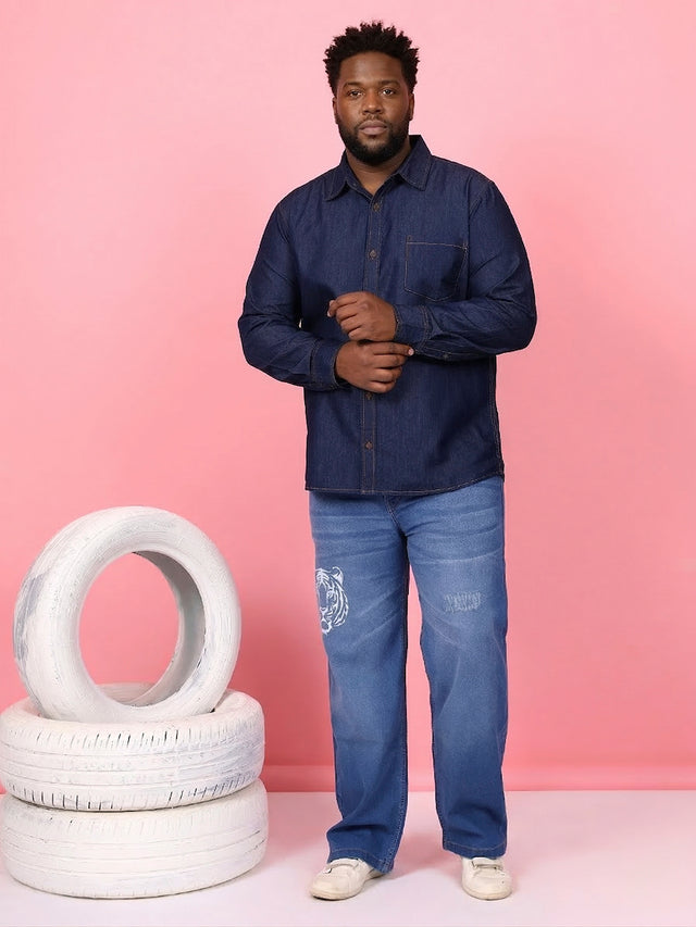 Men Plus Size Comorosia Blue Solid Casual Shirt