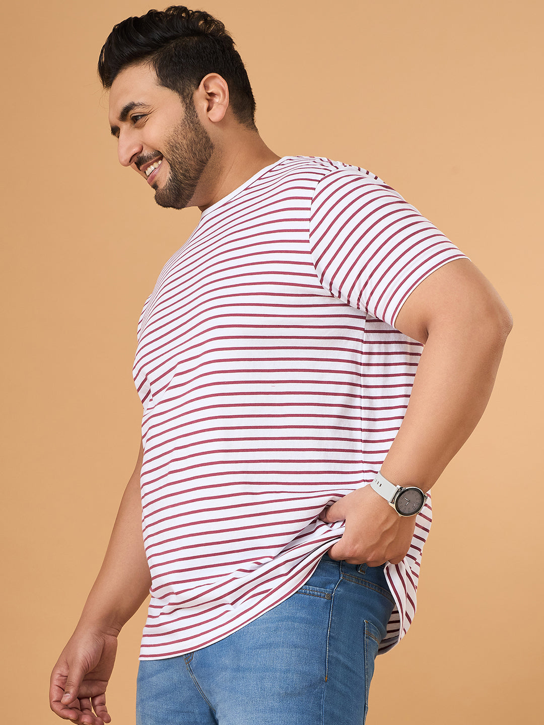 Men Plus Size Contoura Striped Round Neck Tshirt