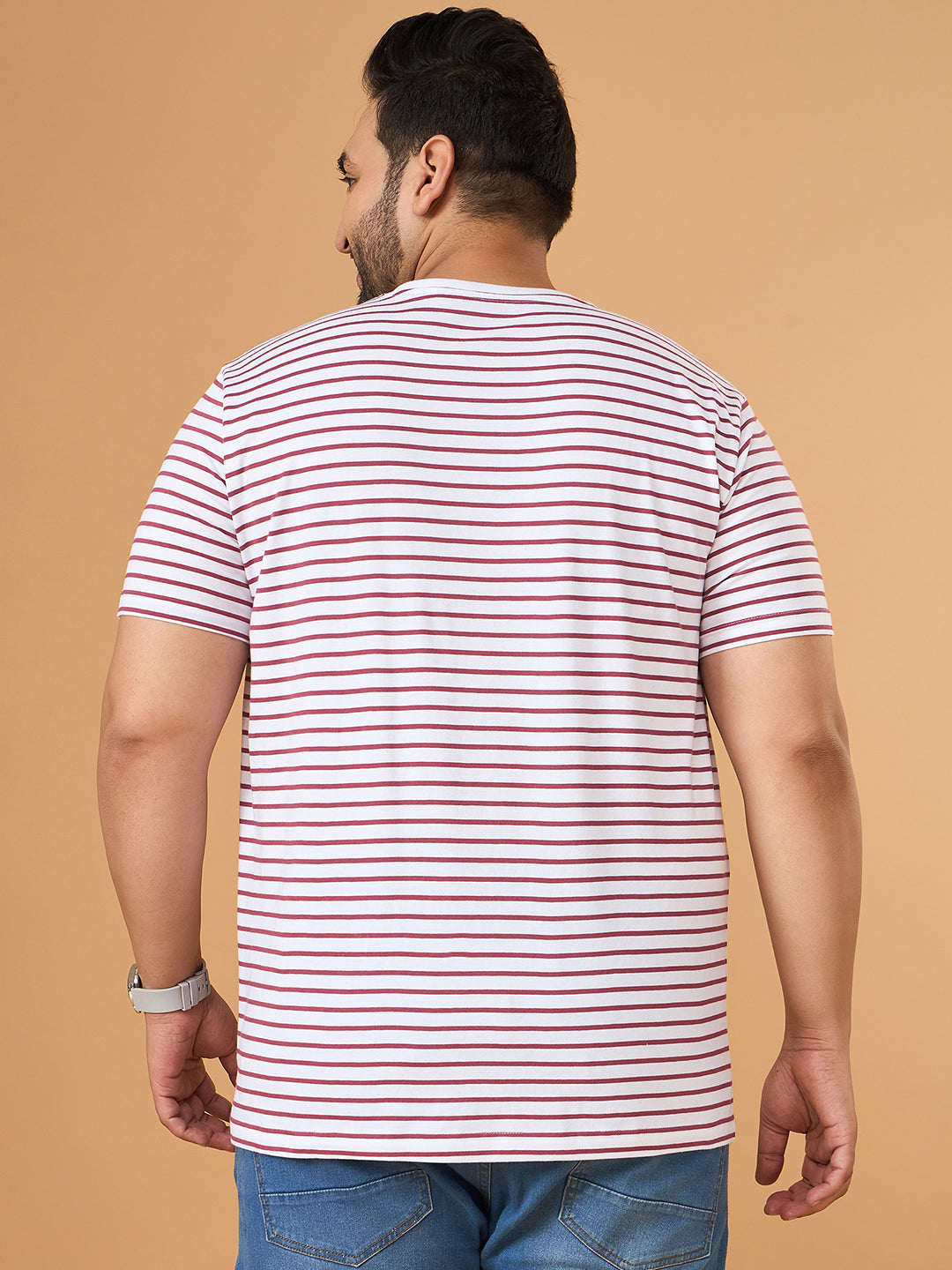 Men Plus Size Contoura Striped Round Neck Tshirt