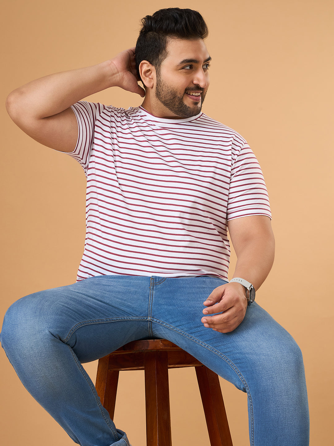 Men Plus Size Contoura Striped Round Neck Tshirt