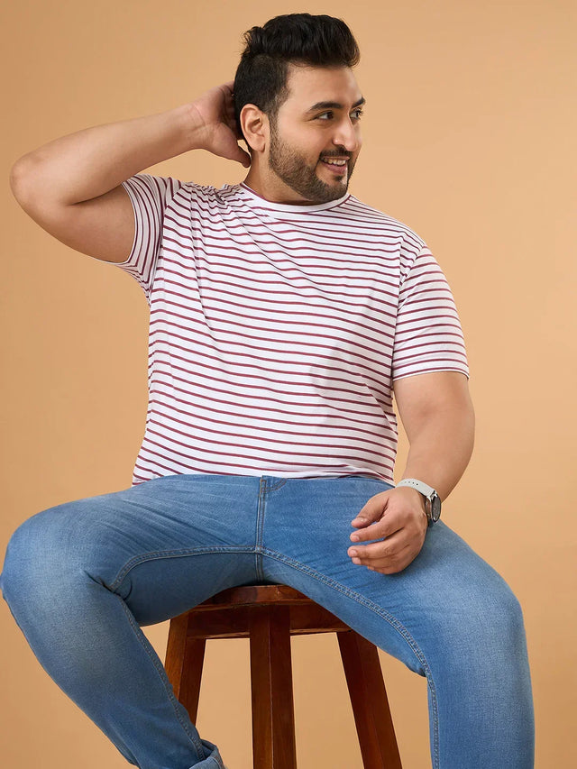 Men Plus Size Contoura Striped Round Neck Tshirt