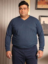 Men Plus Size Cosy-Blue Solid Thermal Top