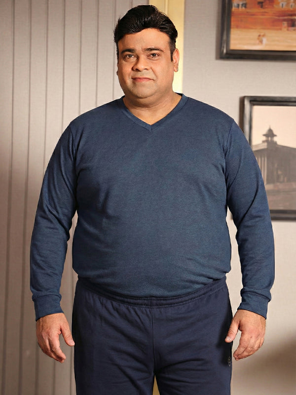 Men Plus Size Cosy-Blue Solid Thermal Top