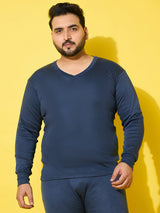 Men Plus Size Cosy-Blue Solid Thermal Top