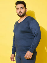 Men Plus Size Cosy-Blue Solid Thermal Top