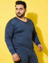 Men Plus Size Cosy-Blue Solid Thermal Top
