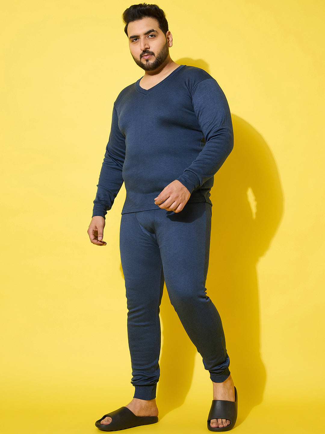 Men Plus Size Cosy-Blue Solid Thermal Top