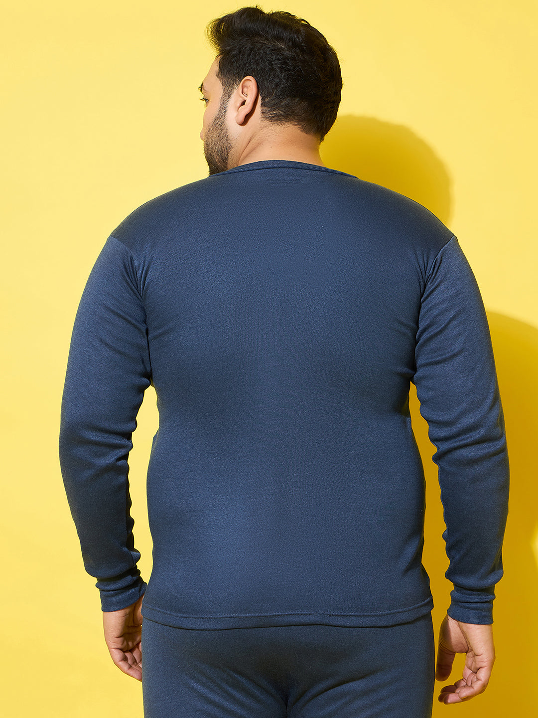 Men Plus Size Cosy-Blue Solid Thermal Top
