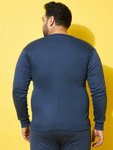 Men Plus Size Cosy-Blue Solid Thermal Top