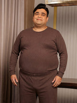 Men Plus Size Cosy-Brown Solid Thermal Top