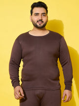 Men Plus Size Cosy-Brown Solid Thermal Top