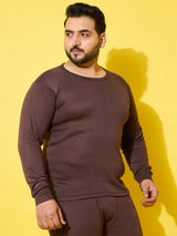 Men Plus Size Cosy-Brown Solid Thermal Top
