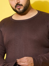 Men Plus Size Cosy-Brown Solid Thermal Top