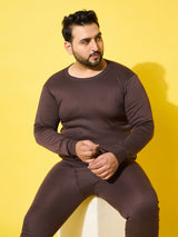 Men Plus Size Cosy-Brown Solid Thermal Top