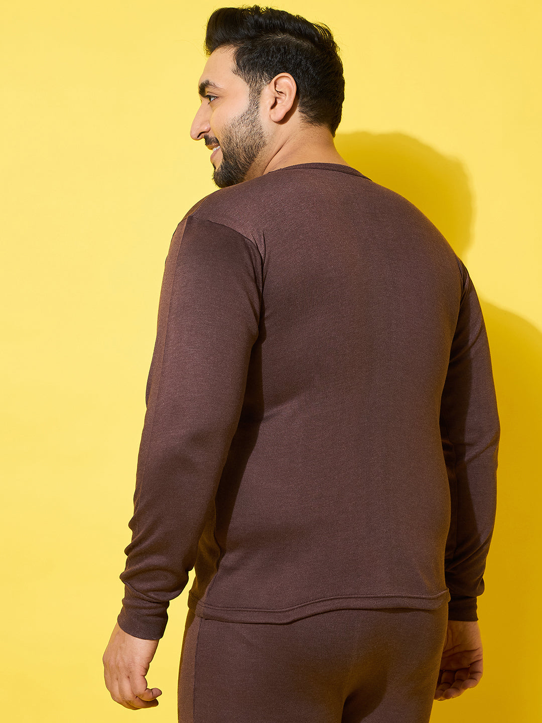 Men Plus Size Cosy-Brown Solid Thermal Top