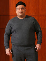Men Plus Size Cosy-Dark Grey Solid Thermal Top