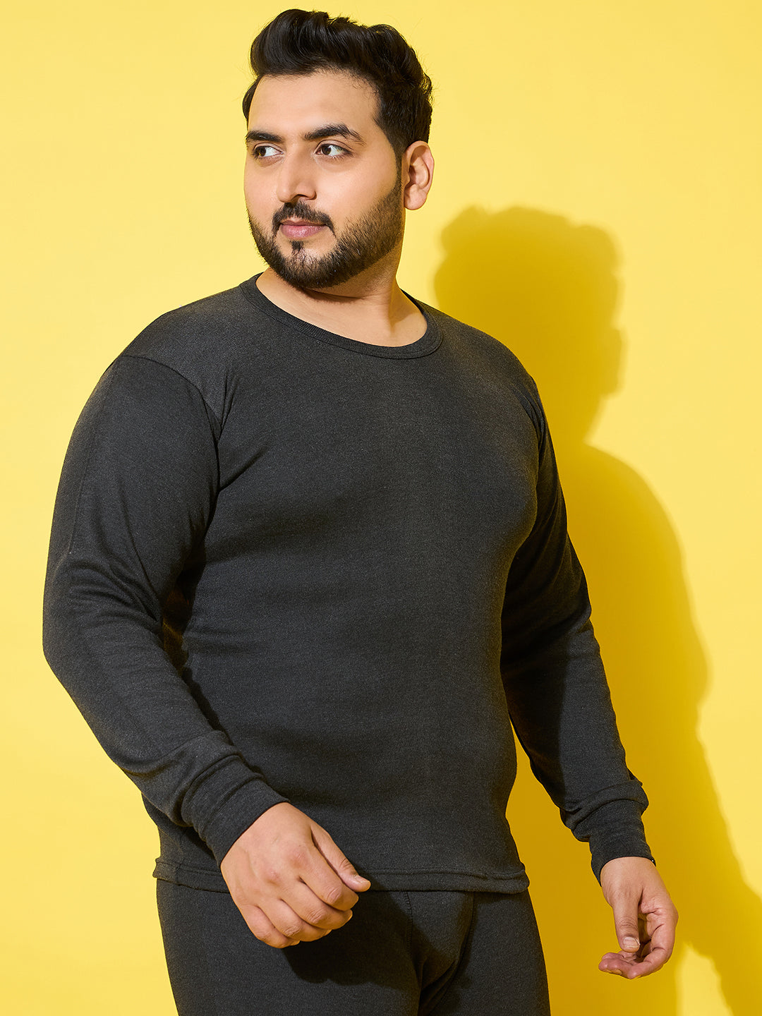 Men Plus Size Cosy-Dark Grey Solid Thermal Top