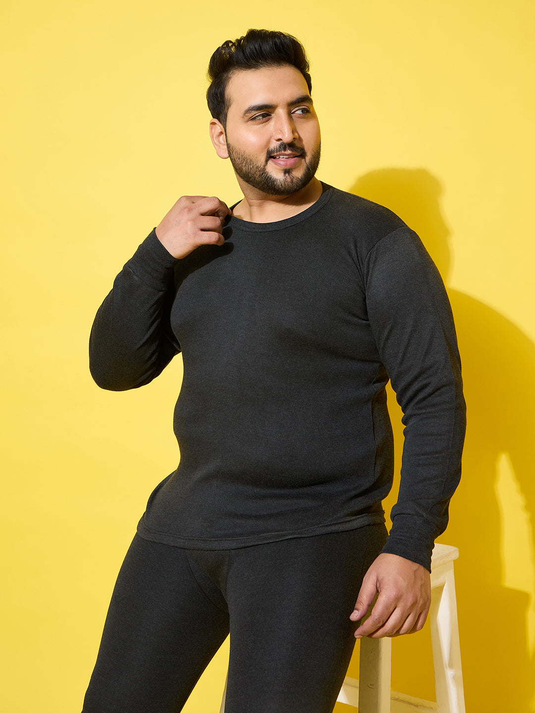 Men Plus Size Cosy-Dark Grey Solid Thermal Top