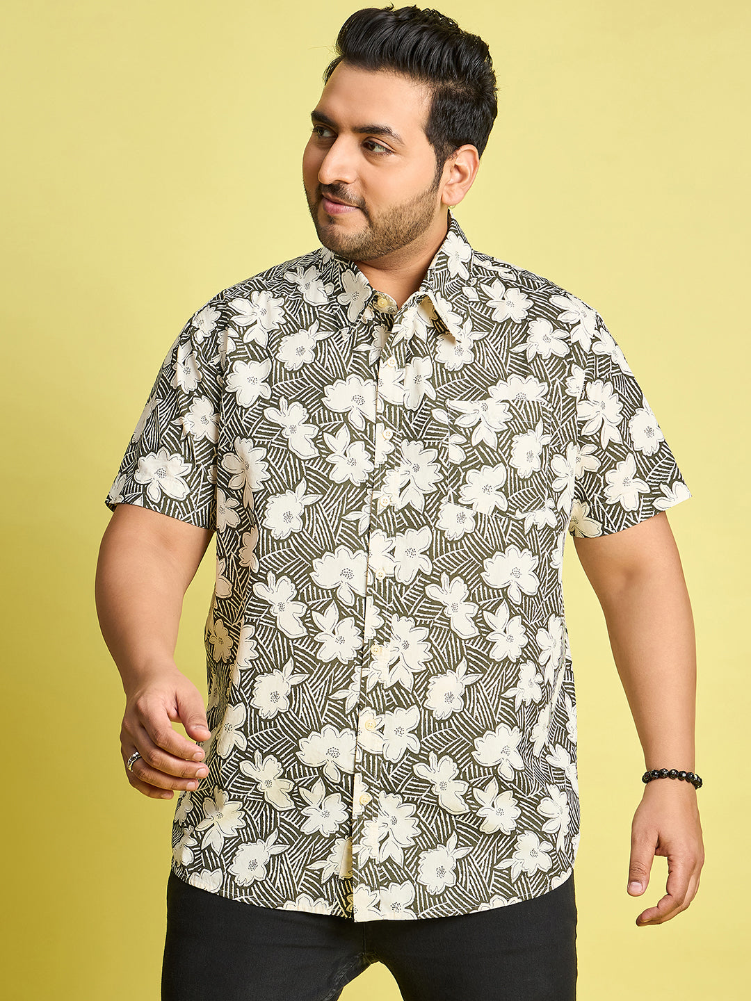 Men Plus Size Count Floral Printed Multi Color Shirt - bigbanana