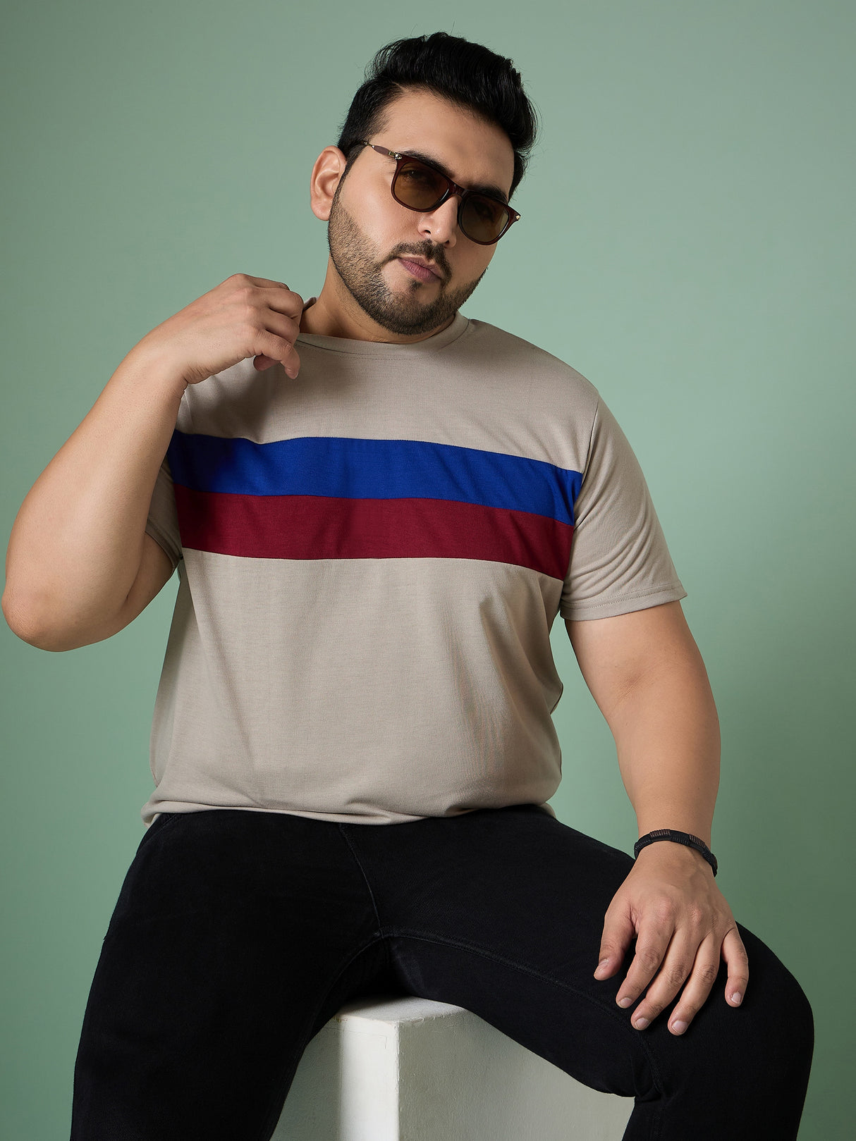 Men Plus Size Cravyn Colorblock Round Neck Tshirt - bigbanana