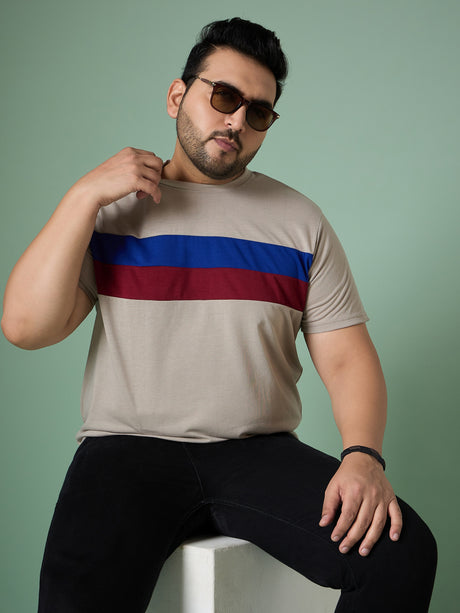 Men Plus Size Cravyn Colorblock Round Neck Tshirt - bigbanana