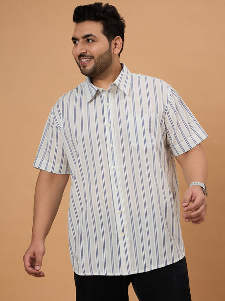 Men Plus Size Crezze Jackquard Stripe Shirt - bigbanana