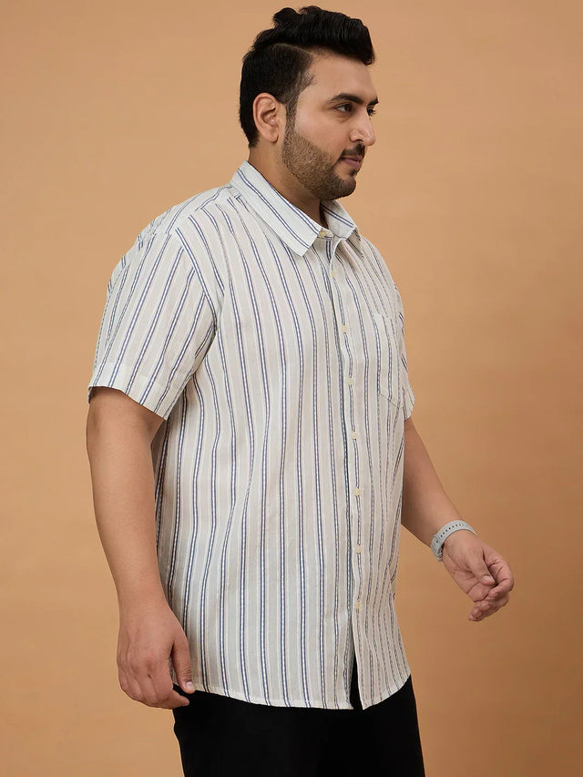 Men Plus Size Crezze Jackquard Stripe Shirt - bigbanana
