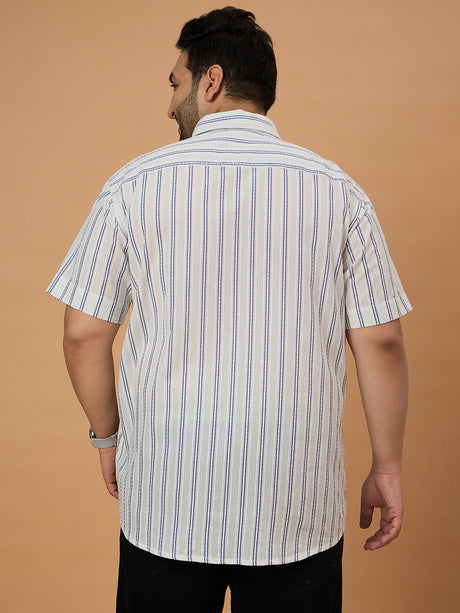 Men Plus Size Crezze Jackquard Stripe Shirt - bigbanana