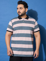 Men Plus Size Crosswalk Multicolor Striped Polo Tshirt