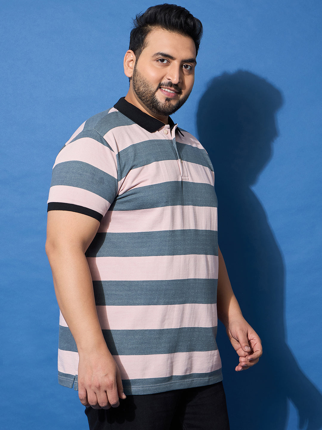 Men Plus Size Crosswalk Multicolor Striped Polo Tshirt