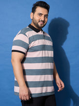 Men Plus Size Crosswalk Multicolor Striped Polo Tshirt