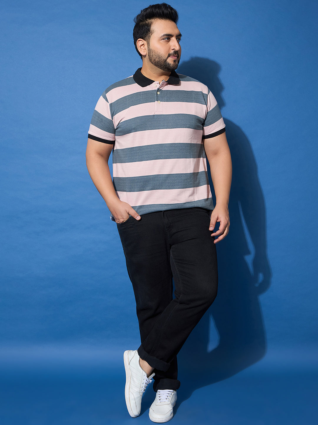 Men Plus Size Crosswalk Multicolor Striped Polo Tshirt