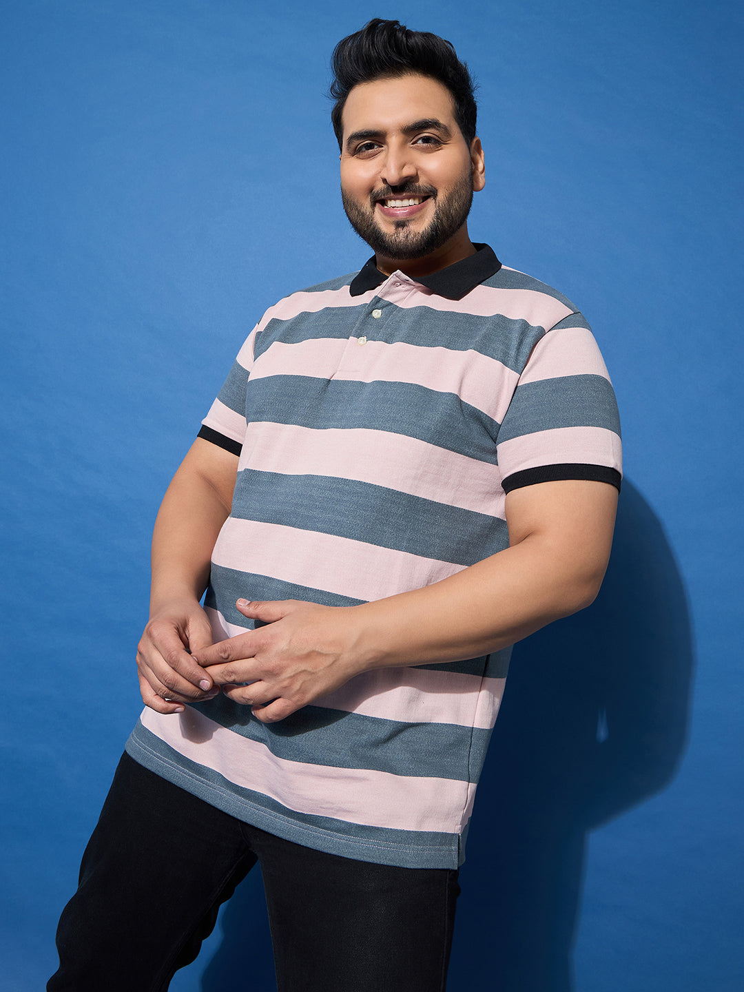 Men Plus Size Crosswalk Multicolor Striped Polo Tshirt