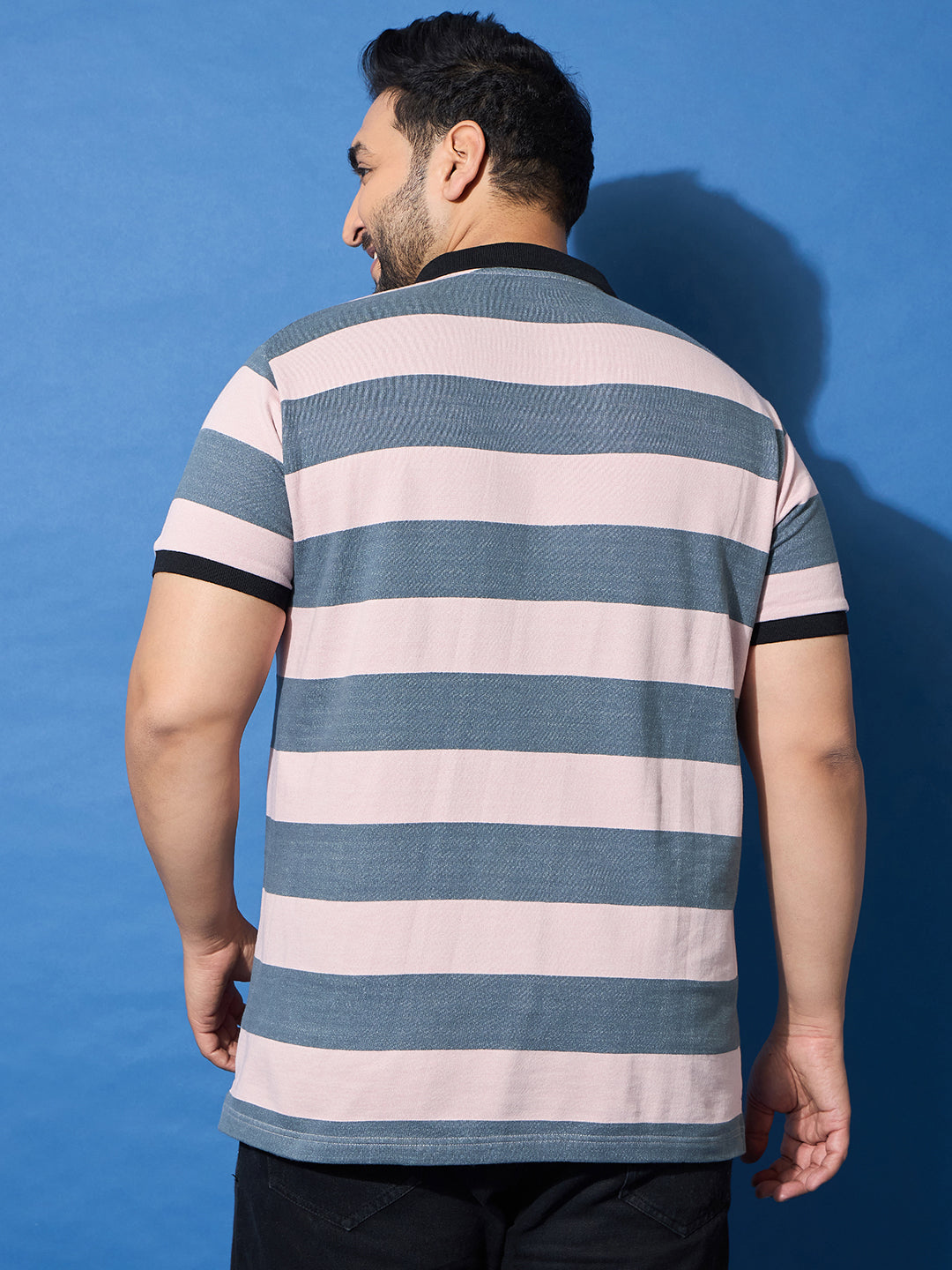 Men Plus Size Crosswalk Multicolor Striped Polo Tshirt