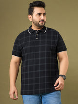 Men Plus Size Cryptic Black Check Polo Tshirt