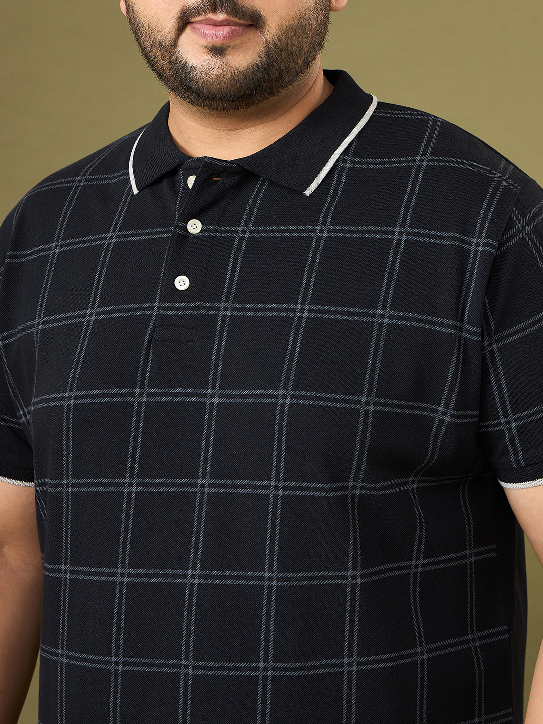 Men Plus Size Cryptic Black Check Polo Tshirt