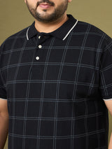 Men Plus Size Cryptic Black Check Polo Tshirt