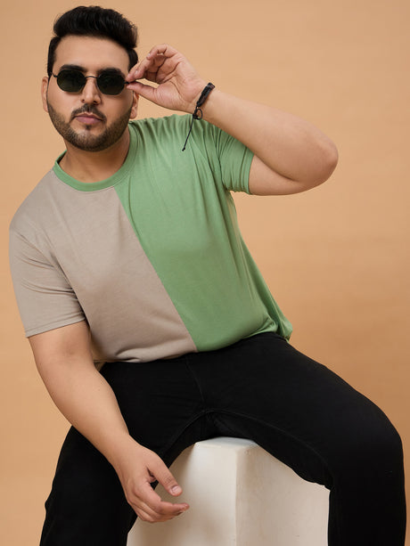 Men Plus Size Dappry Colorblock Round Neck Tshirt - bigbanana