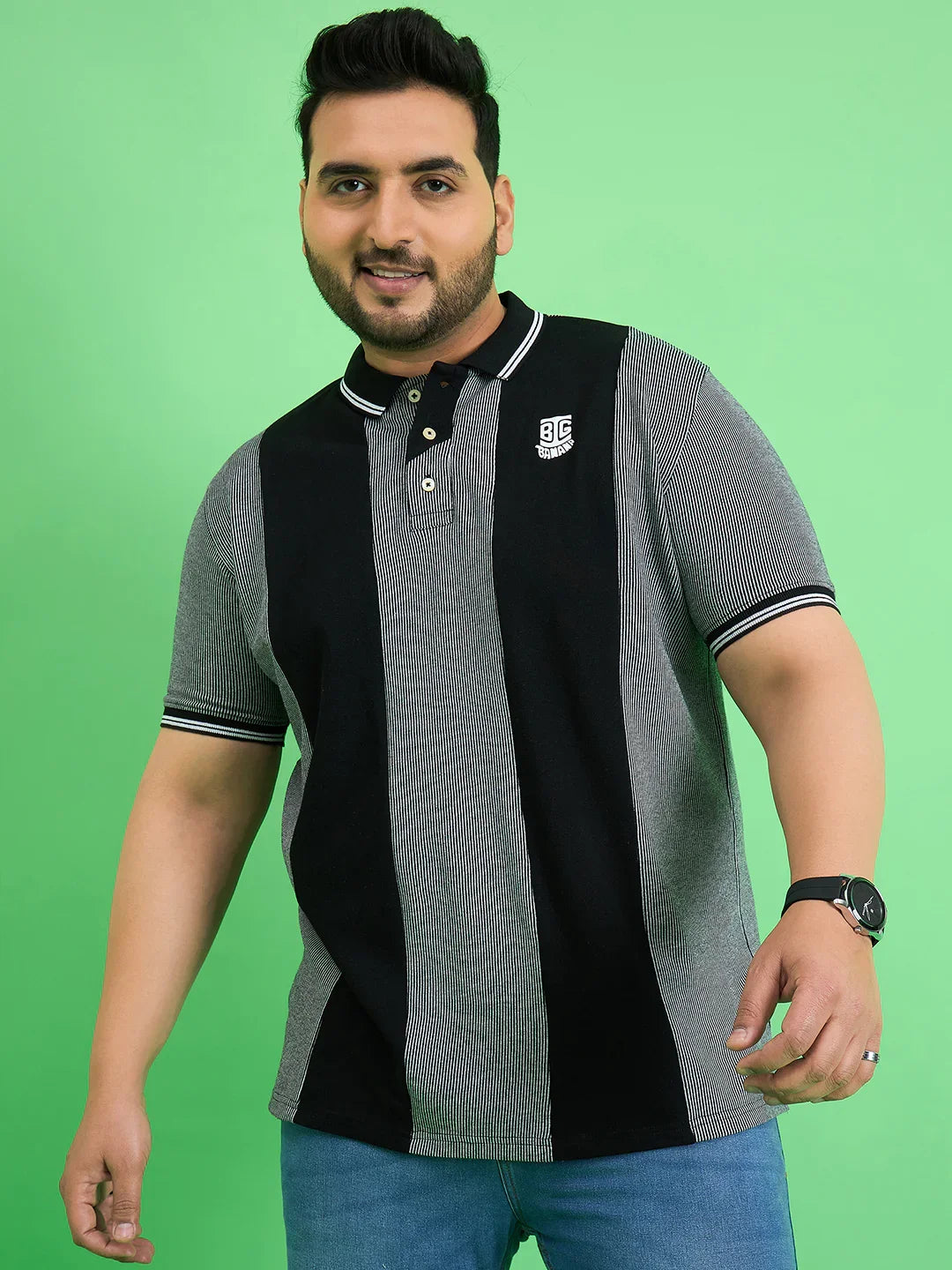 Men Plus Size Derailleur Grey Colorblock Polo Tshirt - bigbanana