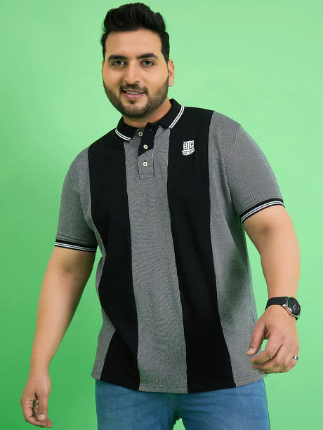 Men Plus Size Derailleur Grey Colorblock Polo Tshirt - bigbanana