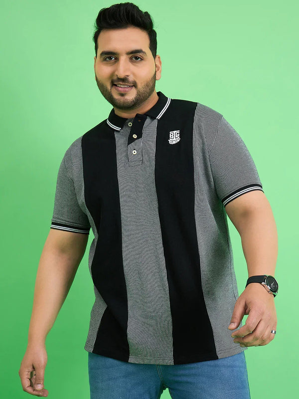 Men Plus Size Derailleur Grey Colorblock Polo Tshirt