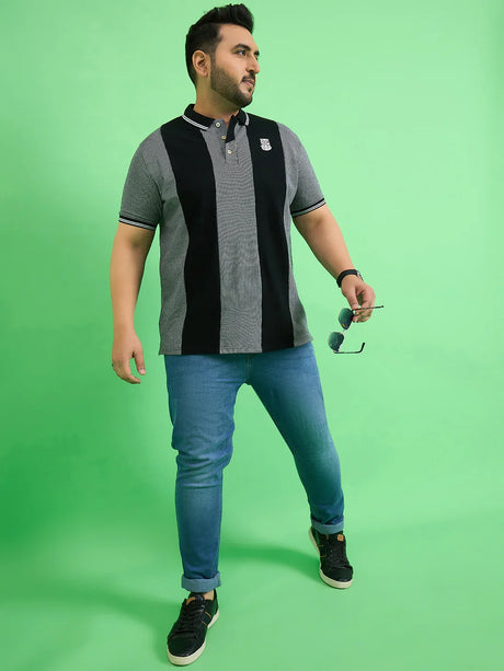 Men Plus Size Derailleur Grey Colorblock Polo Tshirt - bigbanana