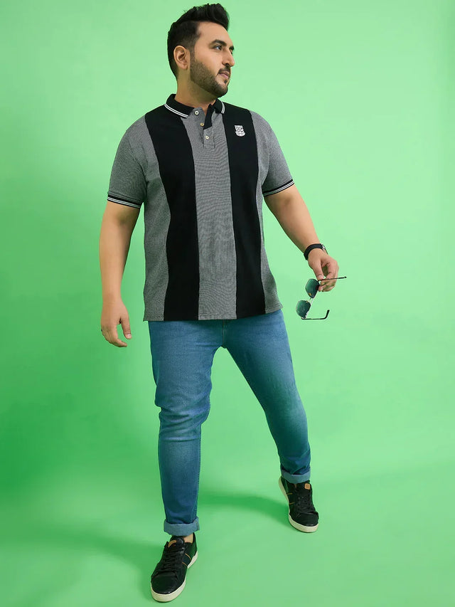 Men Plus Size Derailleur Grey Colorblock Polo Tshirt - bigbanana
