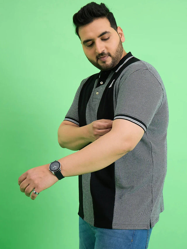 Men Plus Size Derailleur Grey Colorblock Polo Tshirt - bigbanana