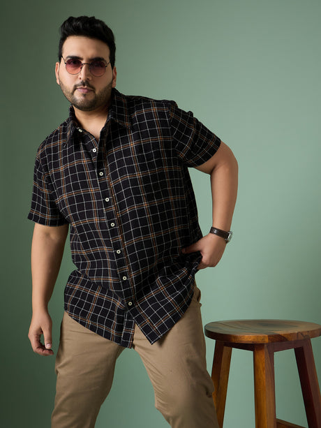 Men Plus Size Diversion Check Shirt - bigbanana