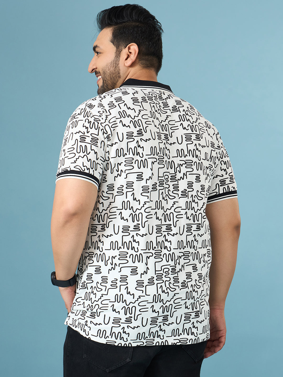 Men Plus Size Doodle White Printed Polo Tshirt