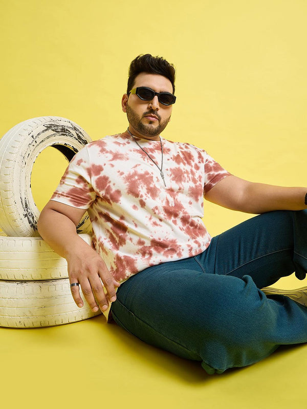 Men Plus Size Doton-Brown Printed Round Neck Tshirt