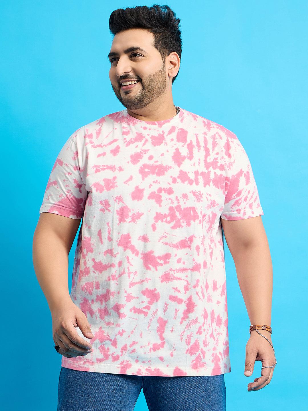 Men Plus Size Doton-Pink Printed Round Neck Tshirt - bigbanana