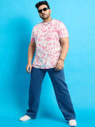 Men Plus Size Doton-Pink Printed Round Neck Tshirt - bigbanana